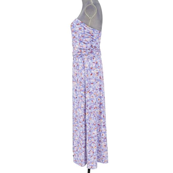 J Jill Dress Womens Medium Maxi Blue Lavender Floral Strapless Stretch Knit - Picture 5 of 12